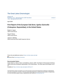 First Report of the European Oak Borer, Agrilus Sulcicollis (Coleoptera: Buprestidae), in the United States