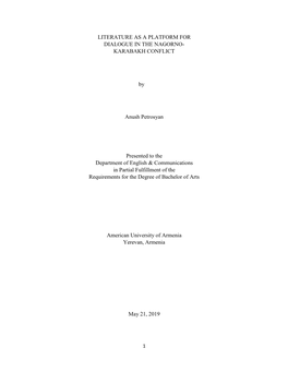 Literature As a Platform for Dialogue in the Nagorno- Karabakh Conflict