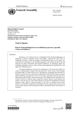 Report of Special Rapporteur on Trafficking in Persons, Especially Women and Children*