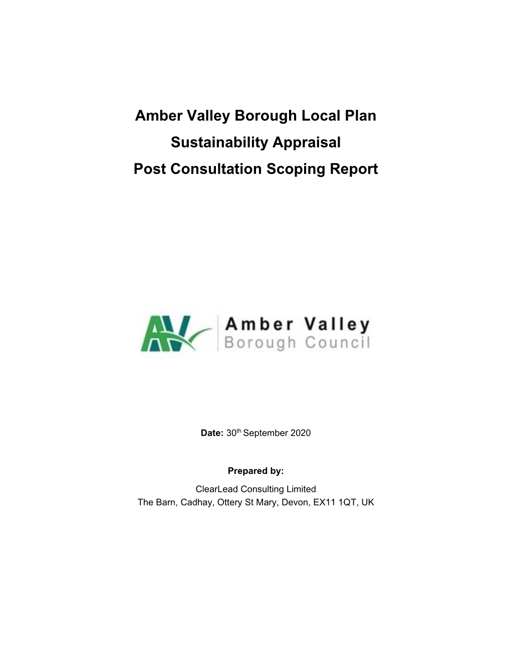 Amber Valley Borough Local Plan Sustainability Appraisal Post Consultation Scoping Report