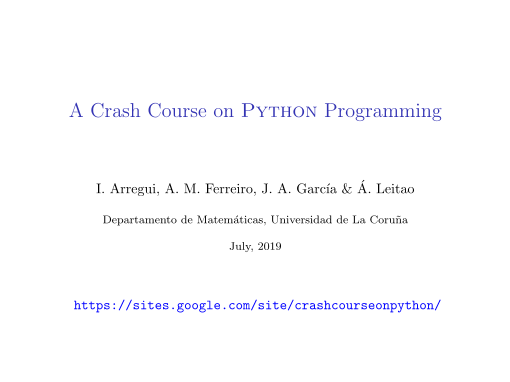 A Crash Course on Python Programming