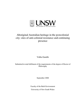 Aboriginal Australian Heritage in the Postcolonial City: Sites of Anti-Colonial Resistance and Continuing Presence