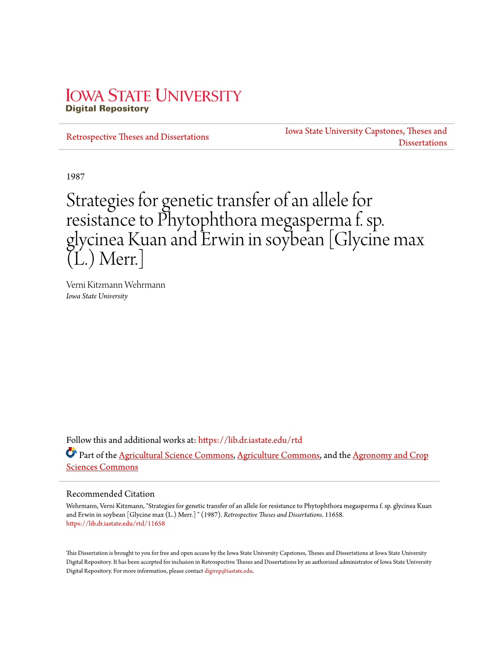 Strategies for Genetic Transfer of an Allele for Resistance to Phytophthora Megasperma F