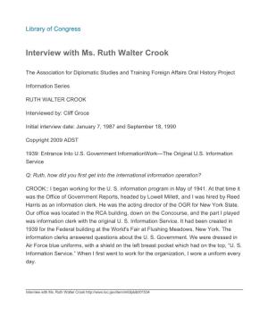 Interview with Ms. Ruth Walter Crook