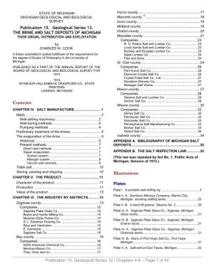 Publication 15. Geological Series 12. the BRINE and SALT DEPOSITS