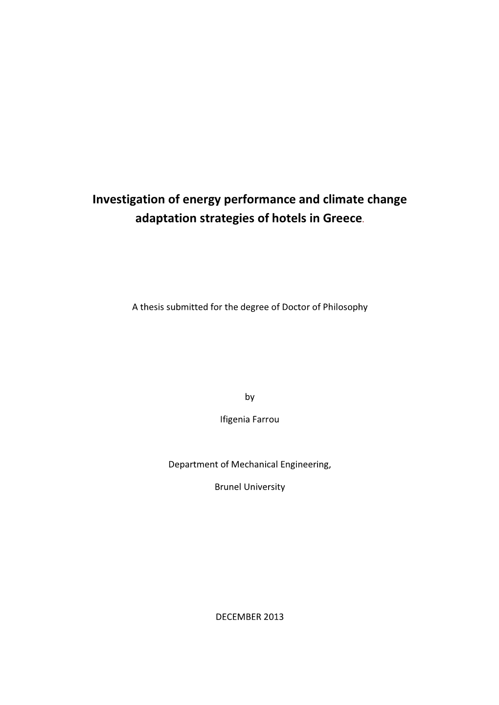 Investigation of Energy Performance and Climate Change Adaptation Strategies of Hotels in Greece