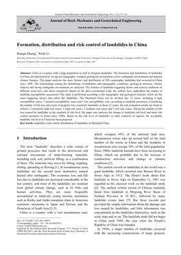 Formation, Distribution and Risk Control of Landslides in China