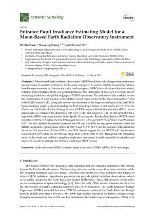 Entrance Pupil Irradiance Estimating Model for a Moon-Based Earth Radiation Observatory Instrument
