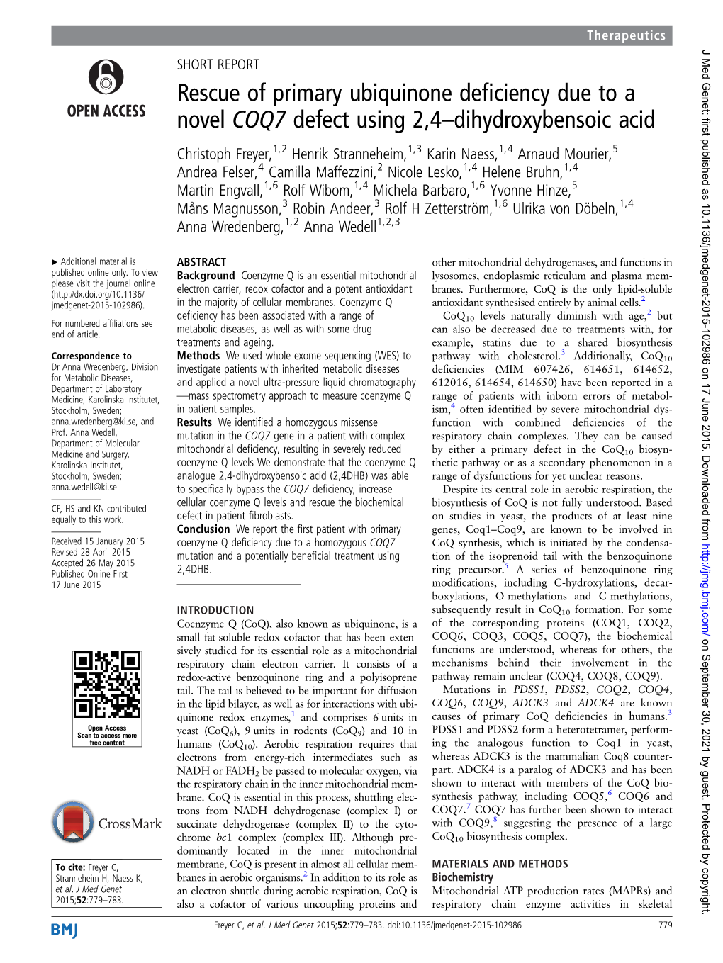 Rescue of Primary Ubiquinone Deficiency Due to a Novel COQ7 Defect Using 2,4–Dihydroxybensoic Acid