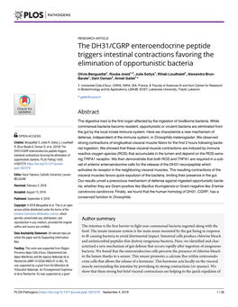 The DH31/CGRP Enteroendocrine Peptide Triggers Intestinal Contractions Favoring the Elimination of Opportunistic Bacteria