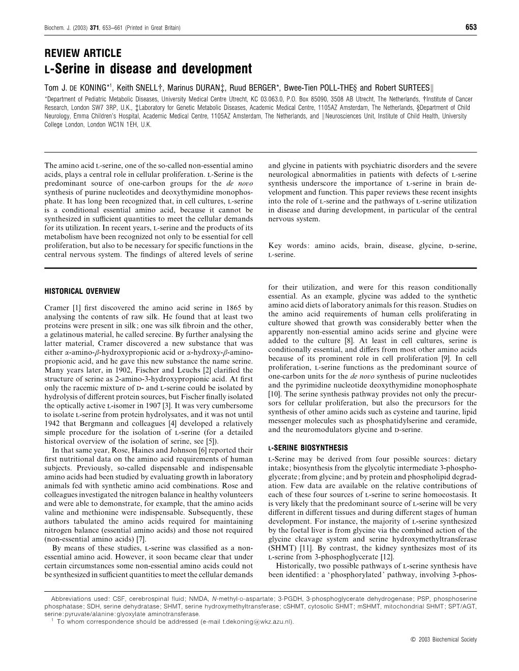 REVIEW ARTICLE L-Serine in Disease and Development