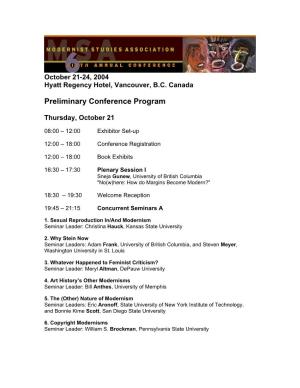 Preliminary Conference Program