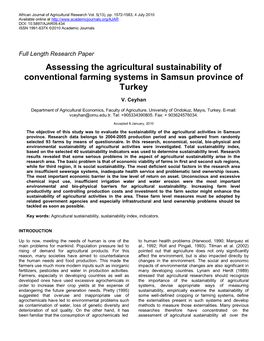 Assessing the Agricultural Sustainability of Conventional Farming Systems in Samsun Province of Turkey