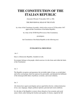 The Constitution of the Italian Republic