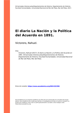 El Diario La Nación Y La Política Del Acuerdo En 1891