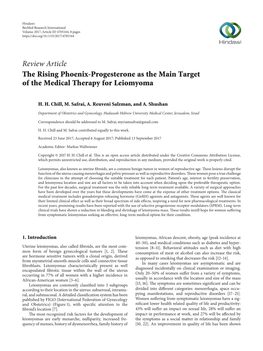 The Rising Phoenix-Progesterone As the Main Target of the Medical Therapy for Leiomyoma
