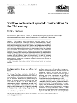 Smallpox Containment Updated: Considerations for the 21St Century
