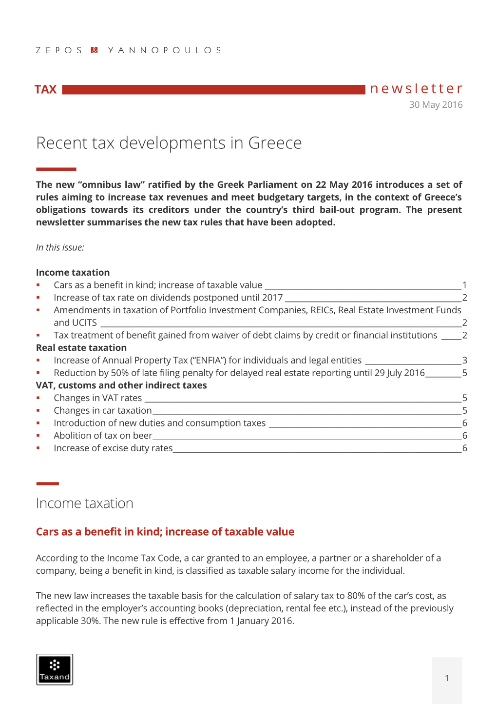 Recent Tax Developments in Greece