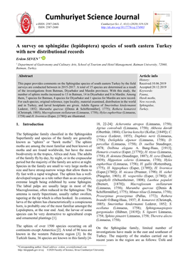 A Survey on Sphingidae (Lepidoptera) Species of South Eastern Turkey