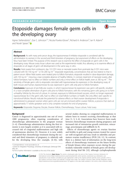 Etoposide Damages Female Germ Cells in the Developing Ovary Agnes Stefansdottir1, Zoe C