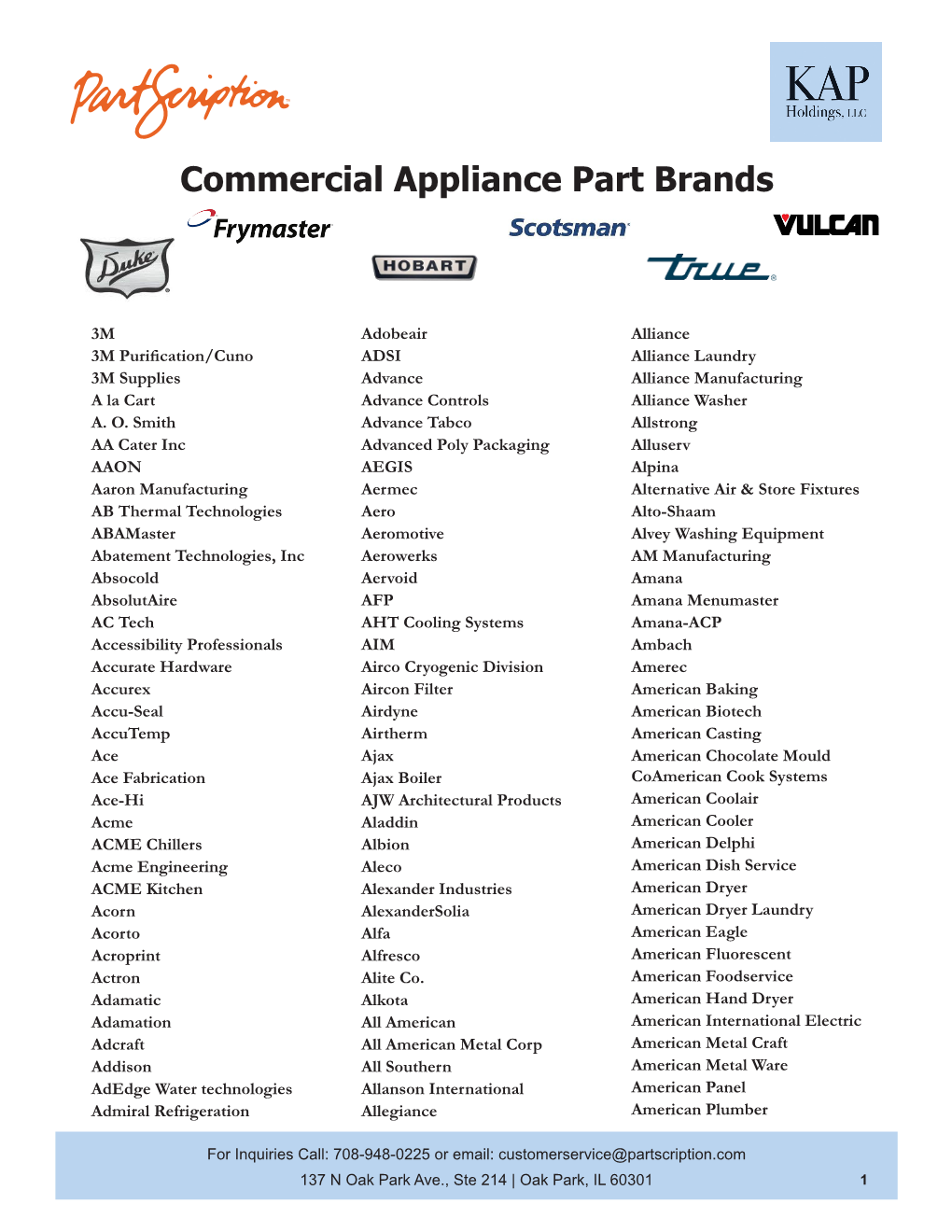 Commercial Appliance Part Brands