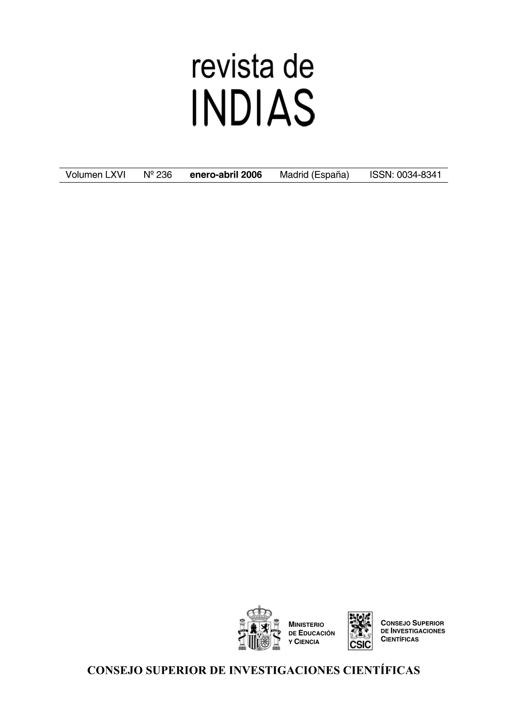 Revista De Indias, 2006, Vol
