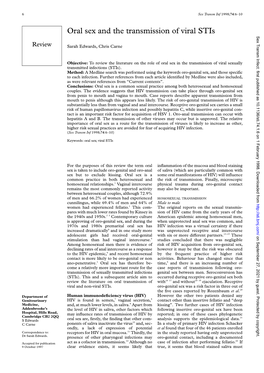 Oral Sex and the Transmission of Viral Stis Sex Transm Infect: First Published As 10.1136/Sti.74.1.6 on 1 February 1998