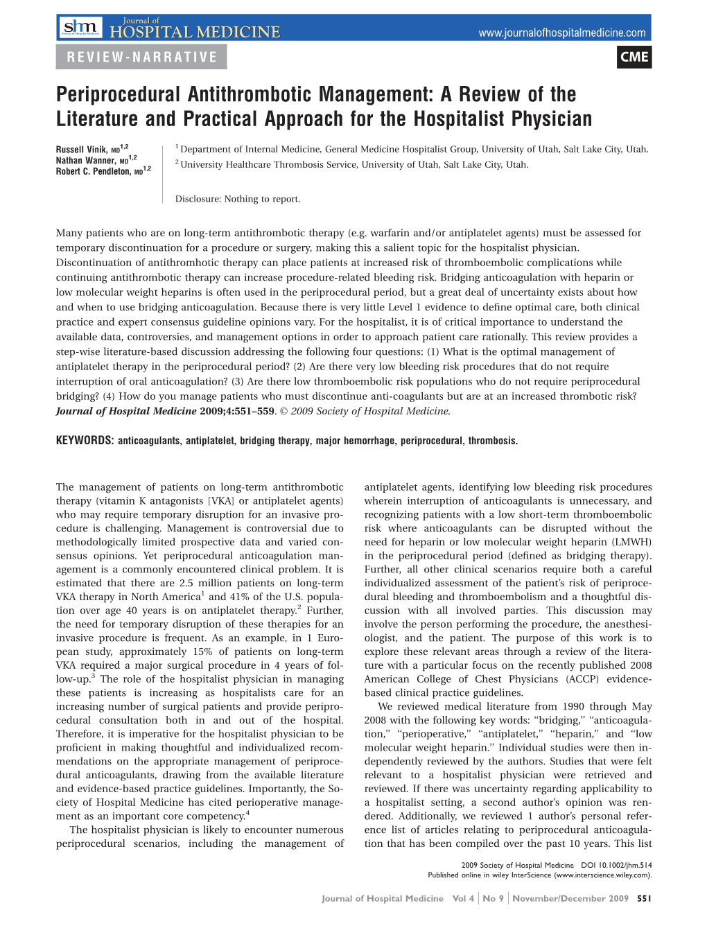 A Review of the Literature and Practical Approach for the Hospitalist Physician