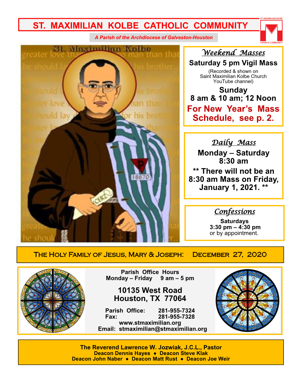 ST. MAXIMILIAN KOLBE CATHOLIC COMMUNITY for New Year's Mass