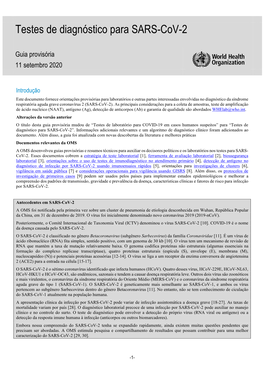 Testes De Diagnóstico Para SARS-Cov-2