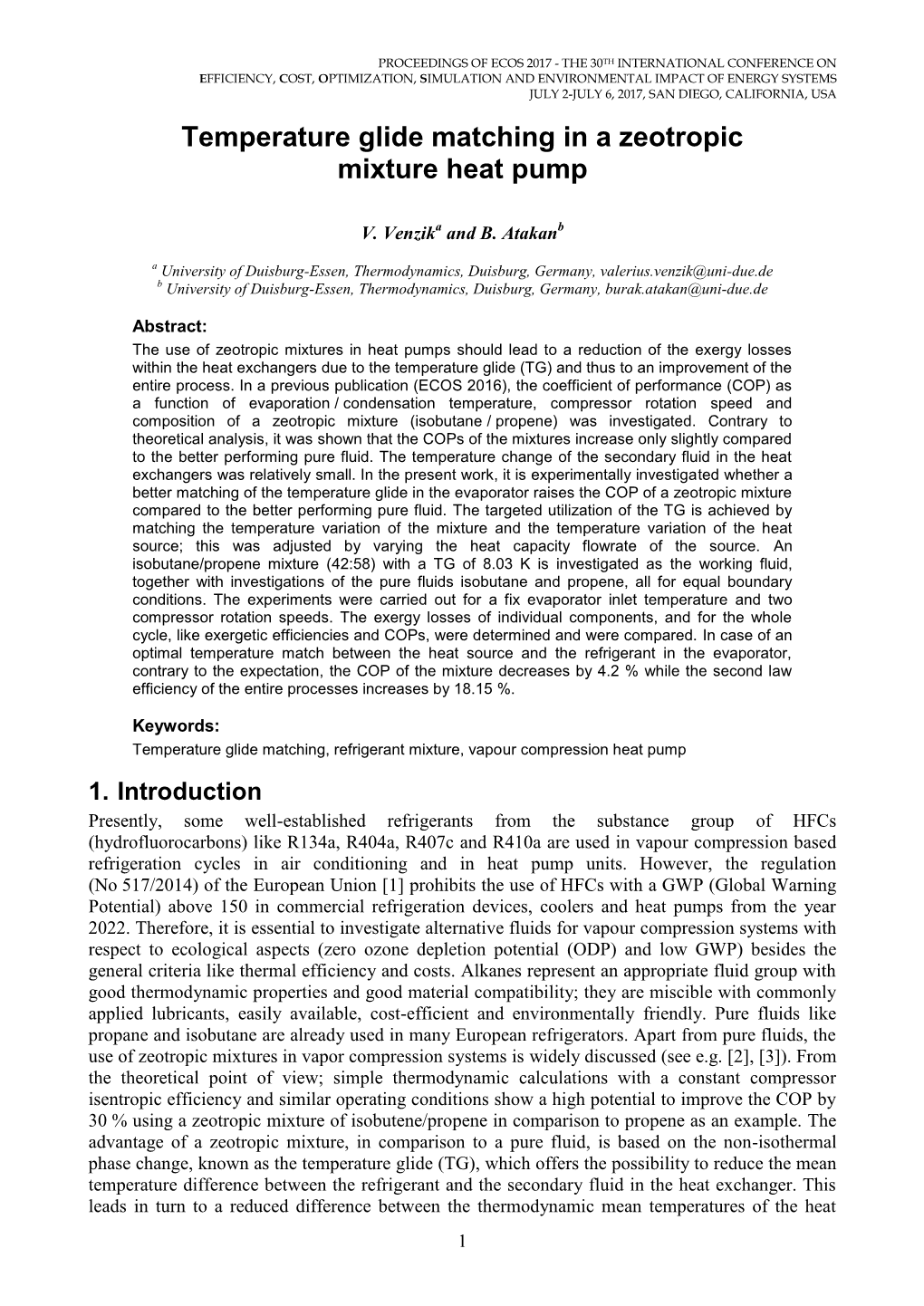 Temperature Glide Matching in a Zeotropic Mixture Heat Pump