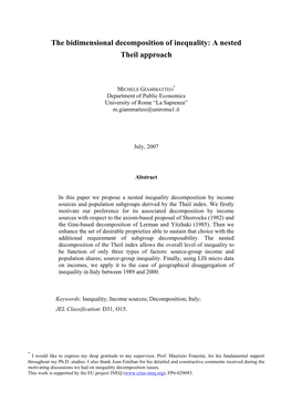 The Bidimensional Decomposition of Inequality: a Nested Theil Approach
