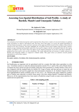 A Study of Bardoli, Mandvi and Umarpada Talukas