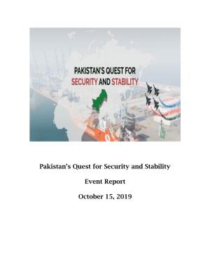 Pakistan's Quest for Security and Stability Event Report October 15