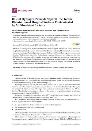 Role of Hydrogen Peroxide Vapor (HPV) for the Disinfection of Hospital Surfaces Contaminated by Multiresistant Bacteria