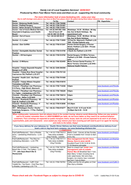 Useful Nos 21-03-15.Xls Handy List of Local Suppliers Services! 20/09/2021 Produced by Wern Fawr Manor Farm - Supporting the Local Community