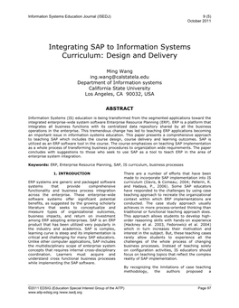 Integrating SAP to Information Systems Curriculum: Design and Delivery