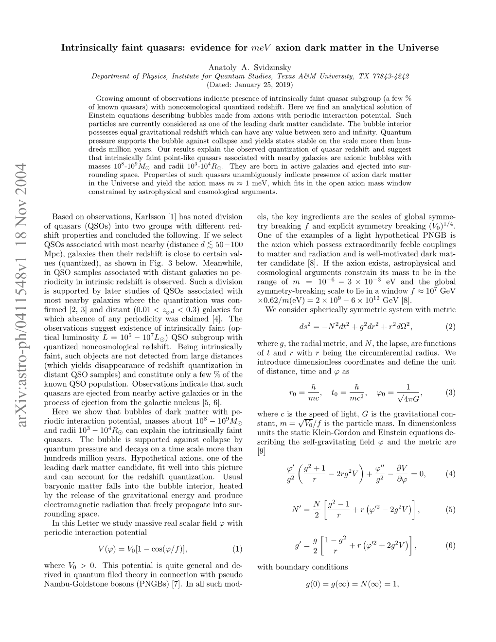 Arxiv:Astro-Ph/0411548V1 18 Nov 2004 Yterlaeo H Rvttoa Nryadproduce and Sur- Into Space