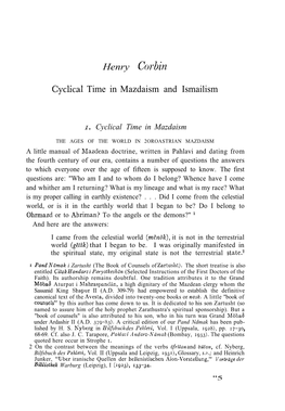 Henry Corbin Cyclical Time in Mazdaism and Ismailism