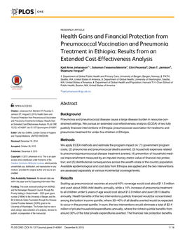 Health Gains and Financial Protection from Pneumococcal Vaccination and Pneumonia Treatment in Ethiopia: Results from an Extended Cost-Effectiveness Analysis