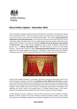 China Politics Update – November 2014