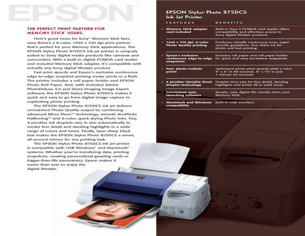 EPSON Stylus Photo 875DCS Ink Jet Printer