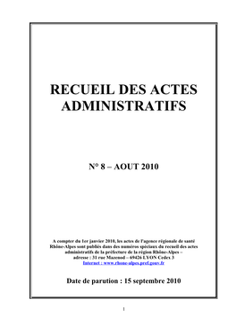 Recueil Des Actes Administratifs D'août 2010