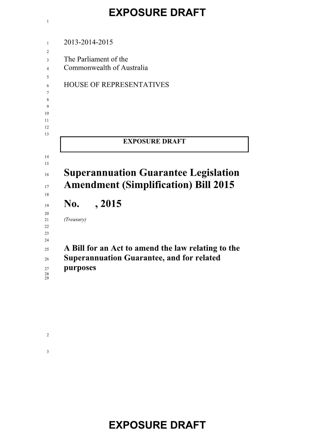 Exposure Draft - Superannuation Guarantee Legislation Amendment (Simplification) Bill 2015