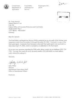 Germany to the Draft Final Audit Report Were Received in a Letter Dated April 19, 2006, Which Is Included As an Addendum to the Final Report