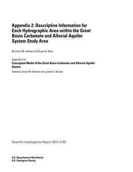 Appendix 2: Descriptive Information for Each Hydrographic Area Within the Great Basin Carbonate and Alluvial Aquifer System Study Area