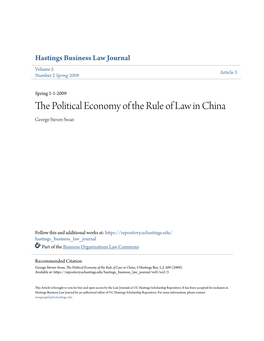 The Political Economy of the Rule of Law in China, 5 Hastings Bus