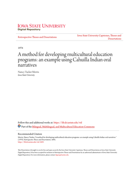 A Method for Developing Multicultural Education Programs: an Example Using Cahuilla Indian Oral Narratives Nancy Tucker Morris Iowa State University
