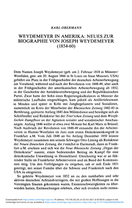 Neues Zur Biographie Von Joseph Weydemeyer (1854-60)
