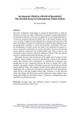 The Swedish Essay in Contemporary Public Debate